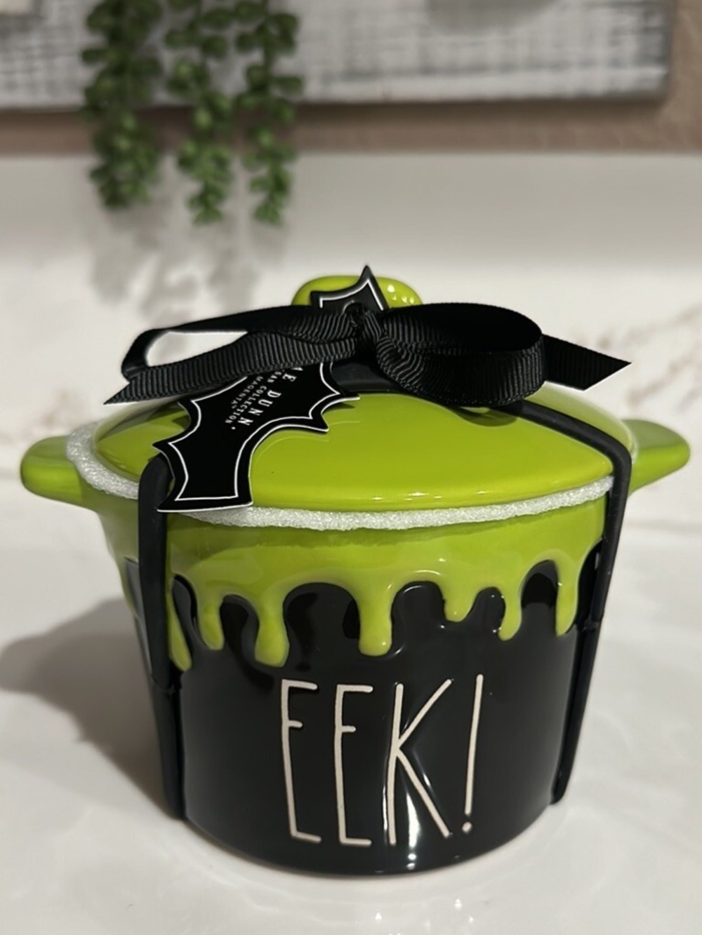 Rae Dunn Halloween EEK Cauldron Dripping Slime Dish With Lid